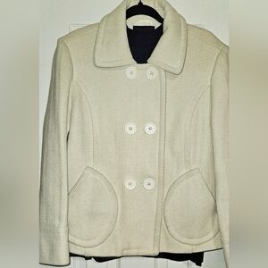 Vintage Cream Wool Blend Peacoat Jacket Classic